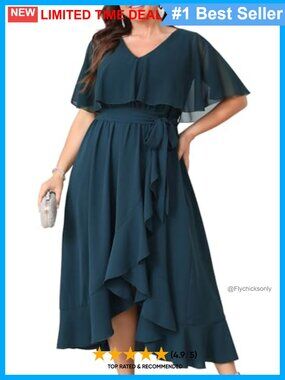 Plus Size Long Formal Dress Ruffle Sleeve V-Neck High-Low Maxi